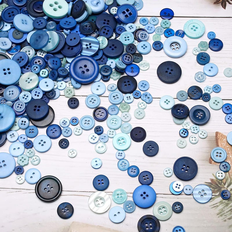 Jepeux About 330 Resin Buttons of Various Specifications, Handmade Buttons, Sewing DIY Handicraft Buttons, Hand-Painted Decorative Buttons Blue Series - Image 5